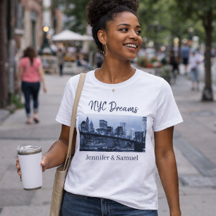 Icoon Brooklyn Bridge NYC Dromen Romantische Koppe T-shirt