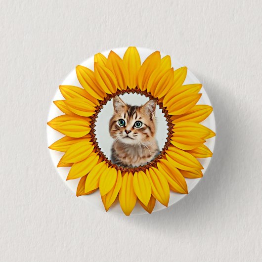 Icoon, kat in zonnebloem ronde button 3,2 cm (Voorkant)