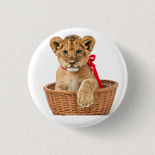 Icoon: leeuwenwelp in een mand ronde button 3,2 cm (Voorkant)