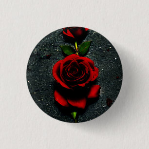 Icoon: Rode rozen op het asfalt Ronde Button 3,2 Cm