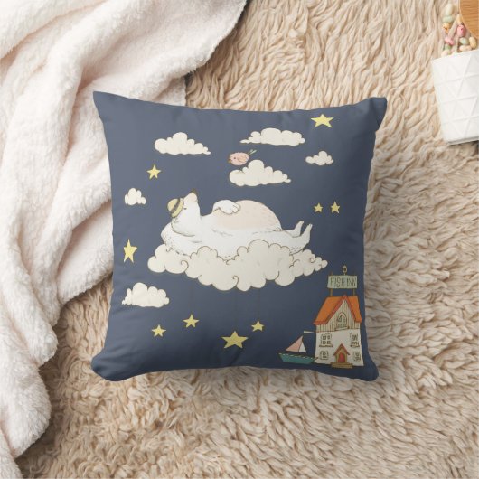 Icoon scène van beer en vogel in de lucht kussen (Deken)