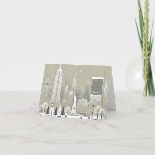 Icoon Standbeeld Liberty & NYC Silhouet Vakantie Kaart (Voorkant)