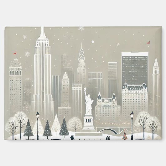 Icoon Standbeeld van de Vrijheid & NYC Silhouet Ke Magneet (Voorkant)