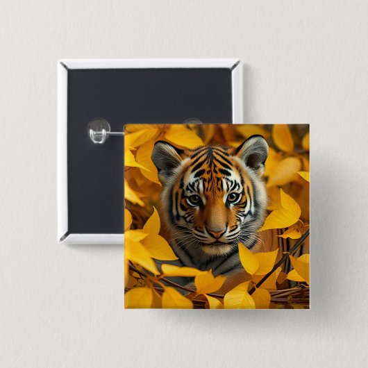 Icoon: tijgerwelp in bladeren vierkante button 5,1 cm (Voorkant /achterkant)