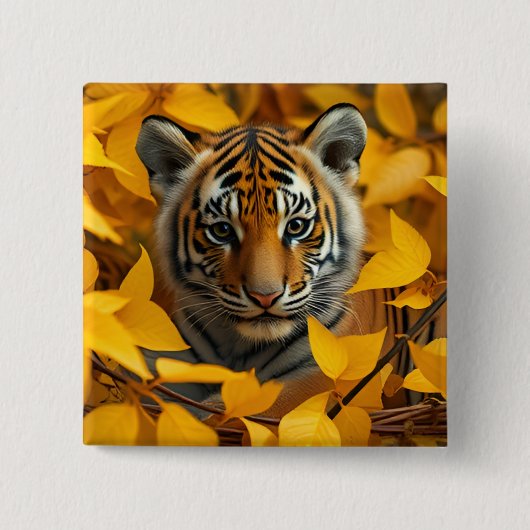 Icoon: tijgerwelp in bladeren vierkante button 5,1 cm (Voorkant)