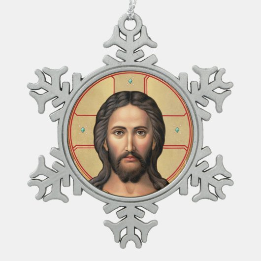Icoon van Christus Tin Sneeuwvlok Ornament (Voorkant)