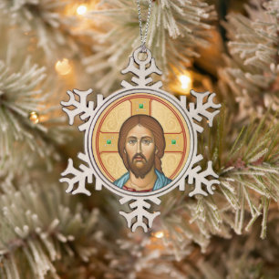 Icoon van Christus Tin Sneeuwvlok Ornament