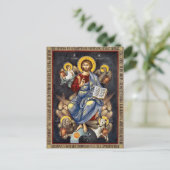 Icoon van Jezus Christus die de Evangeliën vasthou Briefkaart (Staand voorkant)
