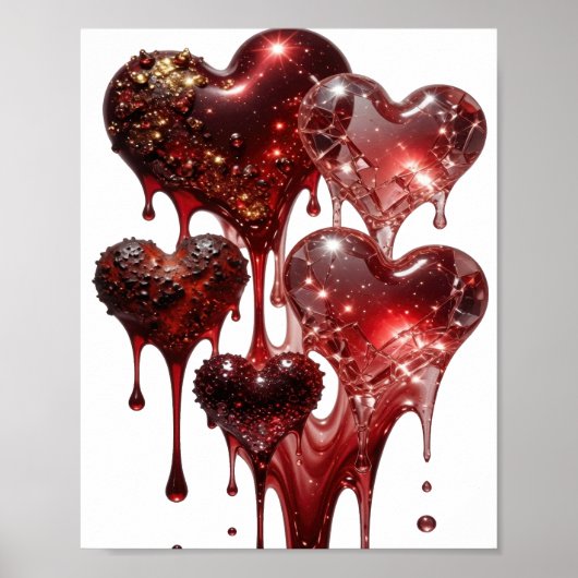 Icoon Zilveren HARTEN VAN GLAS EN GLITTER Poster (Voorkant)