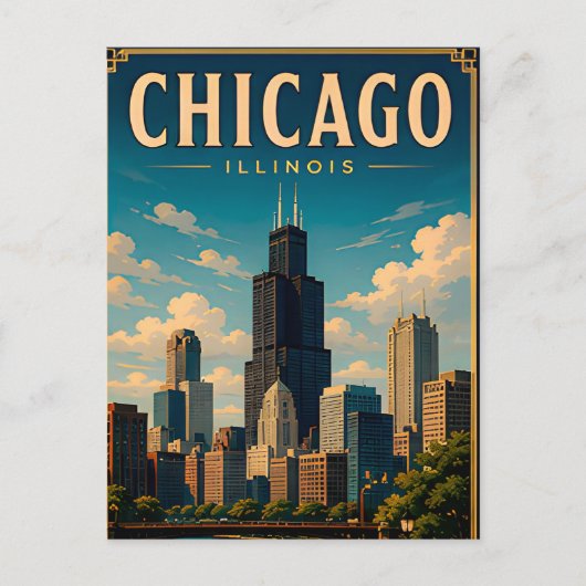 Icoonherinneringen aan de Chicago Skyline Briefkaart (Voorkant)