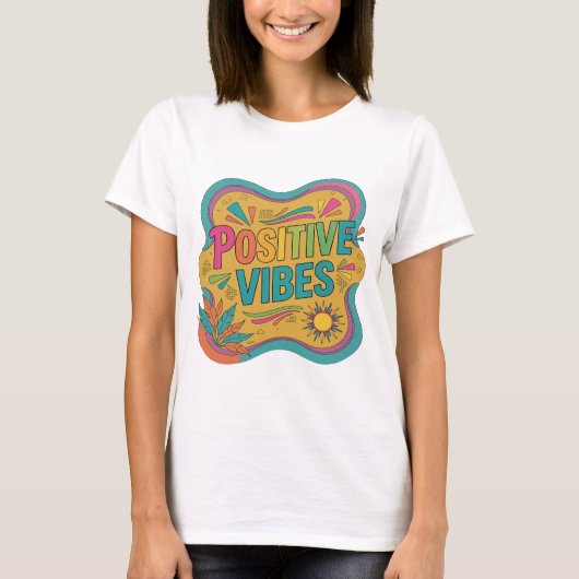 Icoonontwerp Roze POSITIEVE VIBES Statement T-shirt (Voorkant)