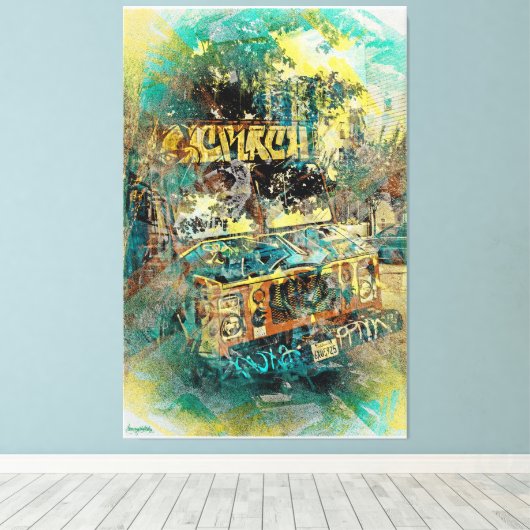 Icrème graffiti truck Missiondistrict San Francisc Canvas Afdruk (Insitu (Houten vloer))