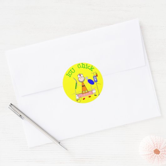 ICU Chick (verpleegster) Ronde Sticker (Envelop)