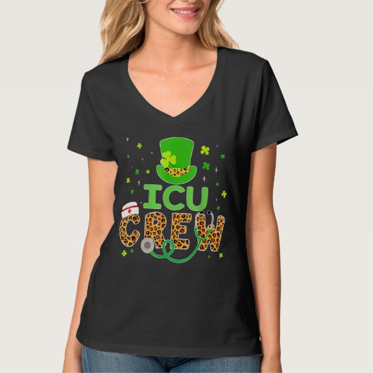 Icu Crew Nurselife Stethoscope Nursing St Patricks T-shirt (Voorkant)