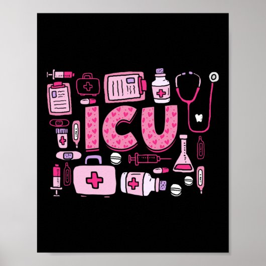 Icu Fijne Valentijnsdag Intensive Care Unit Verple Poster (Voorkant)