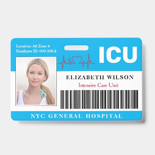 ICU | Intensive Care Unit Employee Photo ID Badge (Front)