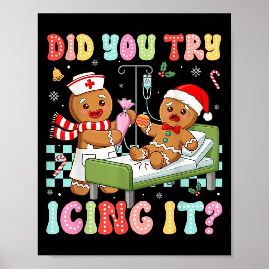 Icu Nurse Did You Try Icing It Christmas Retro Gin Poster (Voorkant)