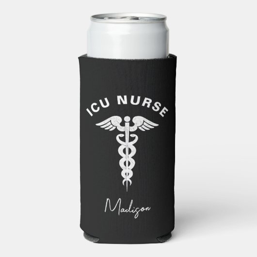 ICU Nurse Medical Caduceus Script Aangepast Seltzer Blikjeskoeler (Seltzer Achterkant)