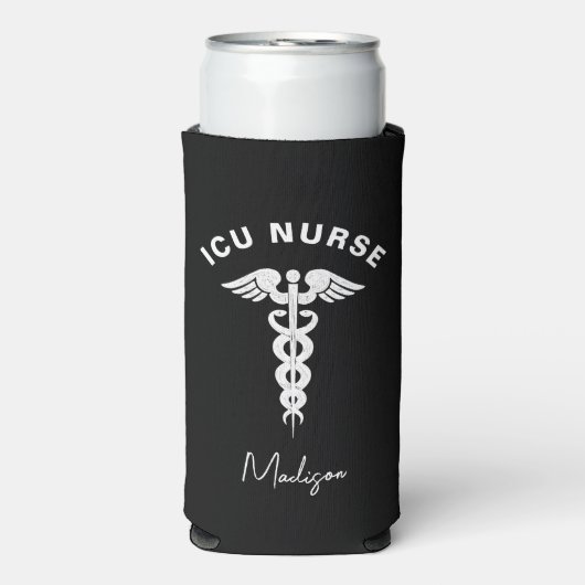 ICU Nurse Medical Caduceus Script Aangepast Seltzer Blikjeskoeler (Seltzer Voorkant)