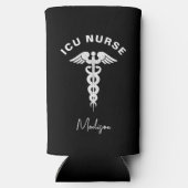 ICU Nurse Medical Caduceus Script Aangepast Seltzer Blikjeskoeler (Achterkant)