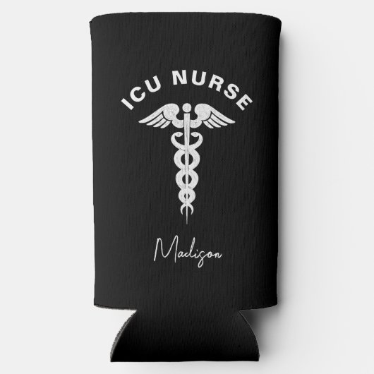 ICU Nurse Medical Caduceus Script Aangepast Seltzer Blikjeskoeler (Achterkant)