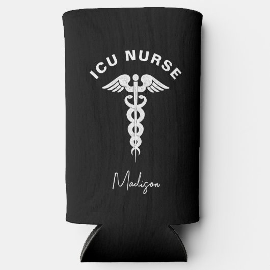 ICU Nurse Medical Caduceus Script Aangepast Seltzer Blikjeskoeler (Voorkant)
