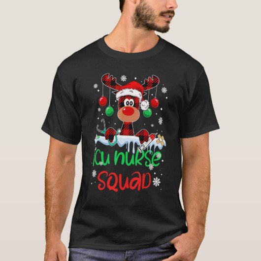 ICU Nurse Squad Christmas Reindeer Matching Pajama T-shirt (Voorkant)