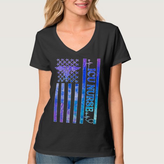 ICU Nurse US Flag Intensive Care Unit Nurse ICU Nu T-shirt (Voorkant)