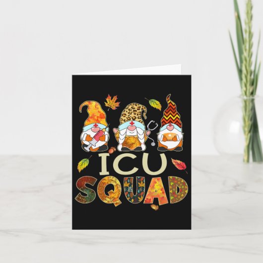 ICU Squad Gnome Nurse Leopard Thanksgiving Herfst Kaart (Voorkant)