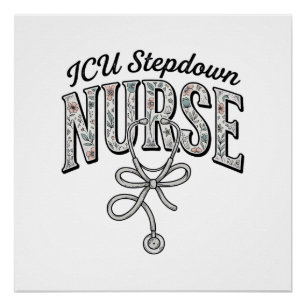 ICU Stepdown Verpleegster Vintage Bloem Stethoscoo Perfect Poster
