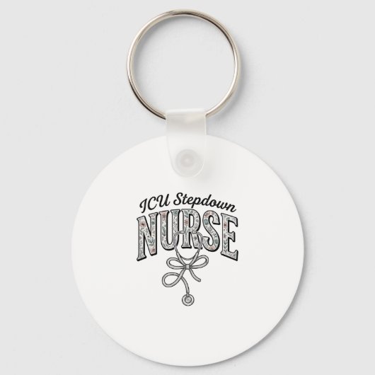 ICU Stepdown Verpleegster Vintage Bloem Stethoscoo Sleutelhanger (Voorkant)