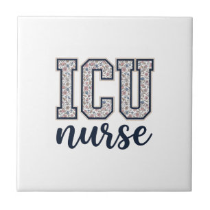 ICU-verpleegster bloemige varsity shirt ontwerp_1 Tegeltje