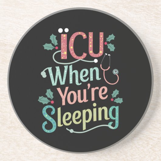 ICU's als je op ICU's slaapzalig kerstfeest bent Zandsteen Onderzetter (Voorkant)