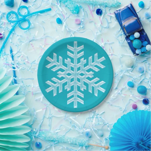 Icy Aqua Blauwgroen Bevroren Snowflake Winter Kers Papieren Bordje (Feest)