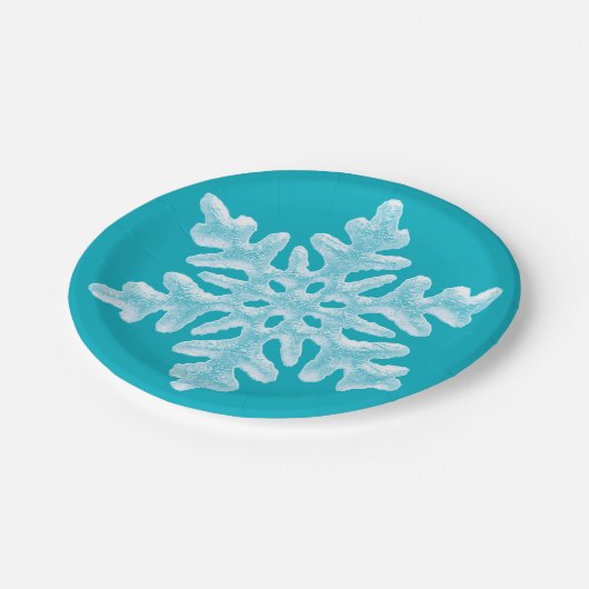 Icy Aqua Blauwgroen Bevroren Snowflake Winter Kers Papieren Bordje (Gekanteld)