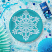Icy Aqua Blauwgroen Bevroren Snowflake Winter Kers Papieren Bordje (Feest)