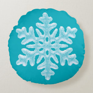 Icy Aqua Blauwgroen Bevroren Snowflake Winter Kers Rond Kussen