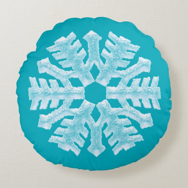 Icy Aqua Blauwgroen Bevroren Snowflake Winter Kers Rond Kussen (Voorkant)