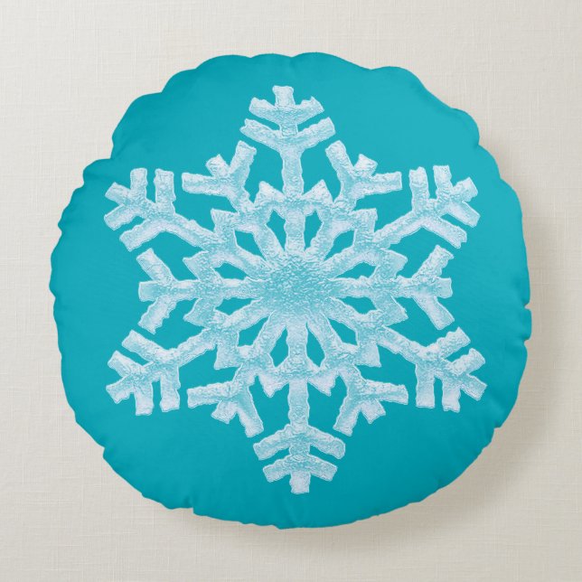 Icy Aqua Blauwgroen Bevroren Snowflake Winter Kers Rond Kussen (Voorkant)