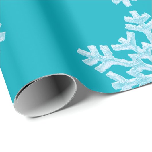 Icy Aqua Blauwgroen Bevroren Wintersnowflakes Kers Cadeaupapier (Rol Hoek)