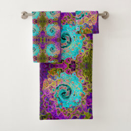 Icy Aqua Blue Groovy Abstract Retro Liquid Swirl Bad Handdoek