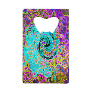 Icy Aqua Blue Groovy Abstract Retro Liquid Swirl Creditkaart Flessenopener