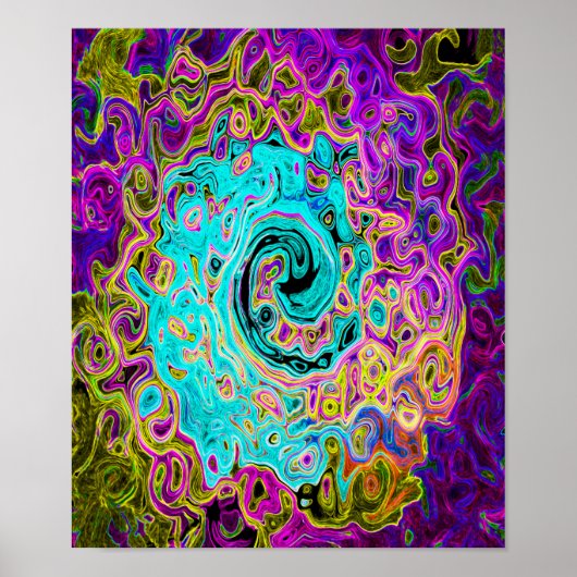 Icy Aqua Blue Groovy Abstract Retro Liquid Swirl Poster (Voorkant)