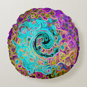 Icy Aqua Blue Groovy Abstract Retro Liquid Swirl Rond Kussen