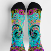 Icy Aqua Blue Groovy Abstract Retro Liquid Swirl Sokken (Top)