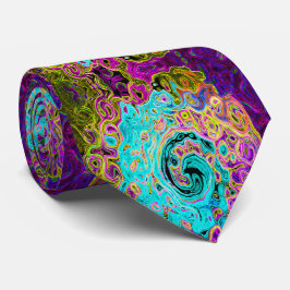 Icy Aqua Blue Groovy Abstract Retro Liquid Swirl Stropdas