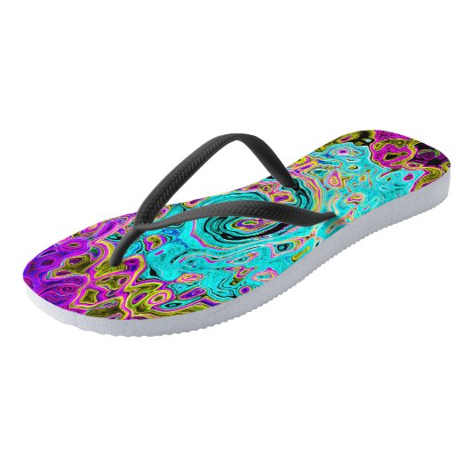 Icy Aqua Blue Groovy Abstract Retro Liquid Swirl Teenslippers (Schuin)