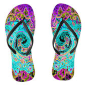 Icy Aqua Blue Groovy Abstract Retro Liquid Swirl Teenslippers (Voetbed)