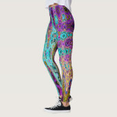 Icy Aqua Blue Groovy Abstracte Retro Atoomgolven Leggings (Links)