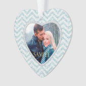 Icy Aqua Chevron Foto Sjabloon eerste Kerstmis Ornament (voorkant)